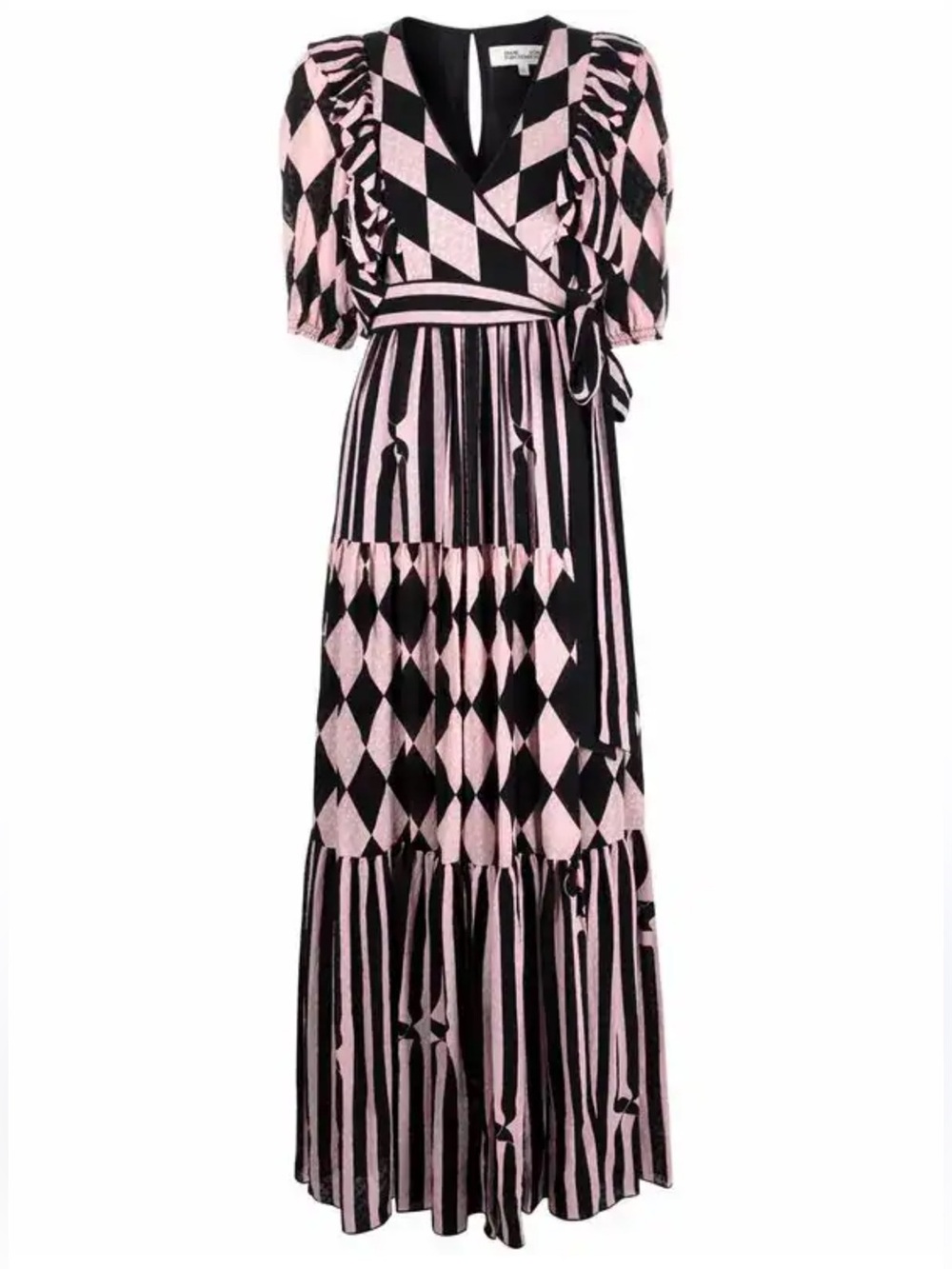 Diane Von Furstenberg Bellerose Dress Size 4 Harlequin Pink Maxi Tie Waist